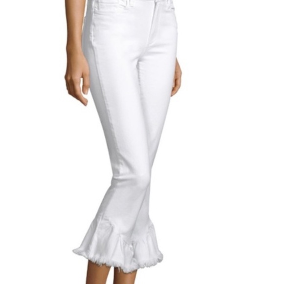Paige White Denim Ruffle Hoxton Jeans - Picture 1 of 2